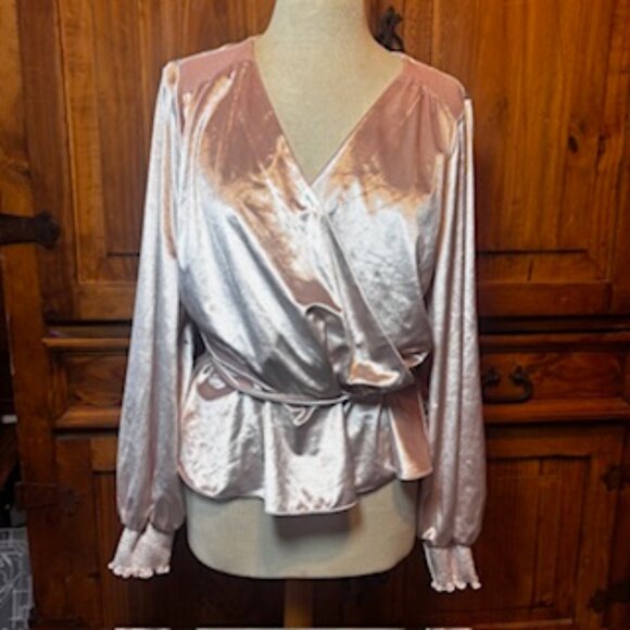 White House Black Market Tops - White House Black Market Blush Pink Velvet Wrap Top - Size XL